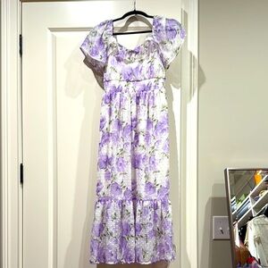 Place White and Purple Flutter Sleeve Midi Sundress